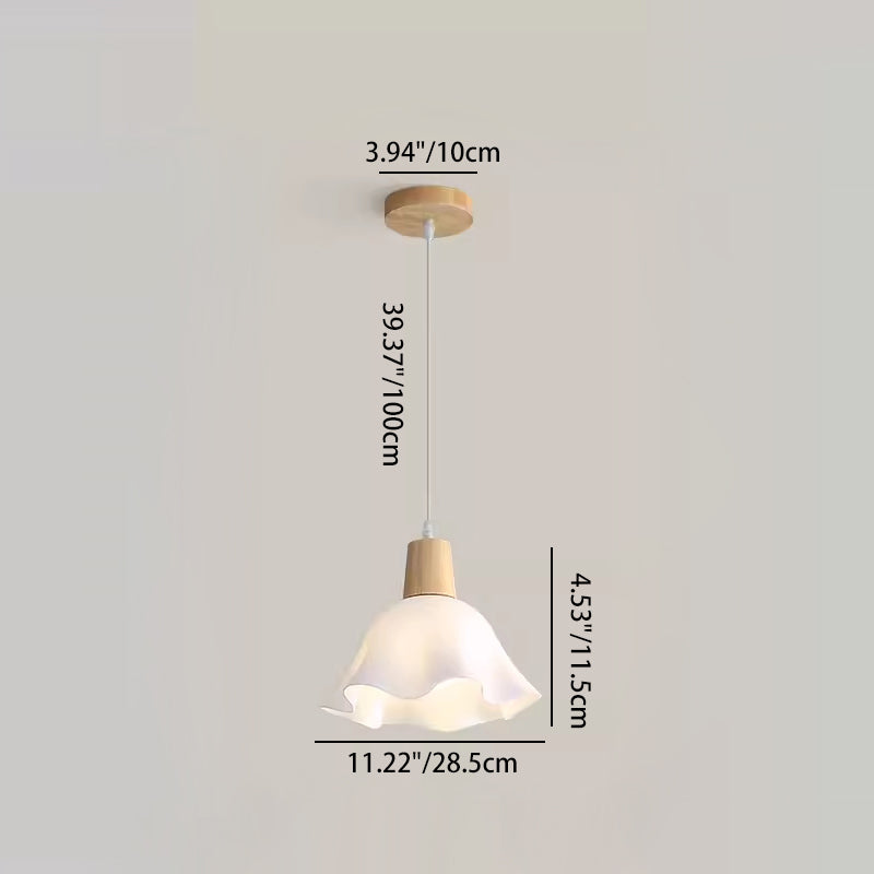 Traditional Japanese Rubberwood Acrylic Floral 1/3-Light Pendant Light For Dining Room