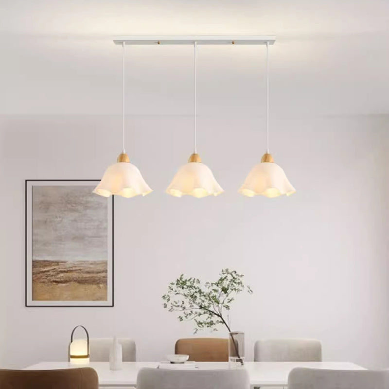Traditional Japanese Rubberwood Acrylic Floral 1/3-Light Pendant Light For Dining Room