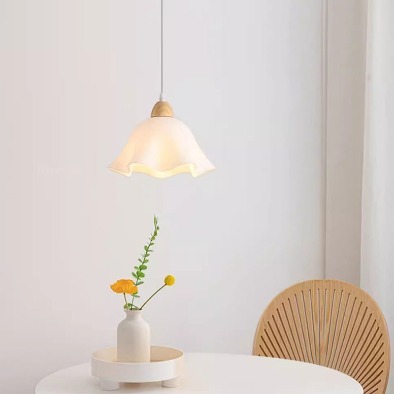 Traditional Japanese Rubberwood Acrylic Floral 1/3-Light Pendant Light For Dining Room