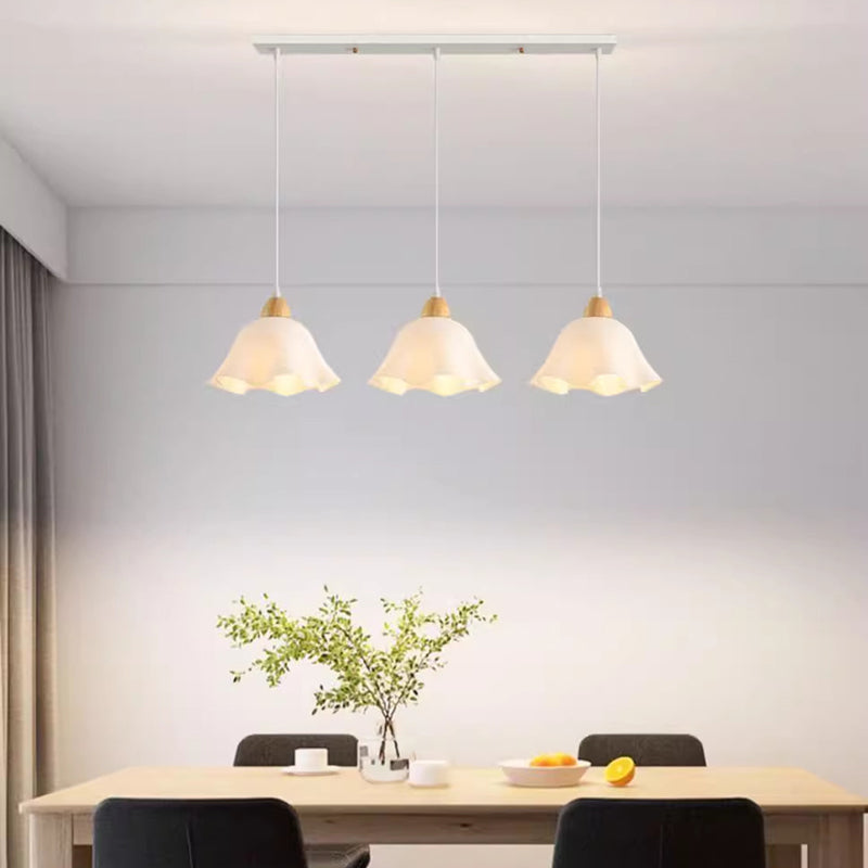 Traditional Japanese Rubberwood Acrylic Floral 1/3-Light Pendant Light For Dining Room