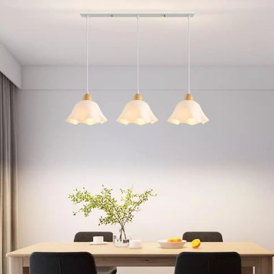 Lámpara colgante tradicional japonesa de madera de caucho acrílica floral de 1/3 luces para comedor 