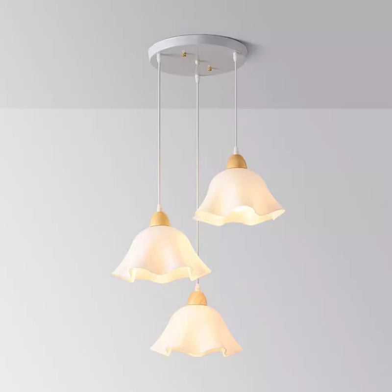 Lámpara colgante tradicional japonesa de madera de caucho acrílica floral de 1/3 luces para comedor 