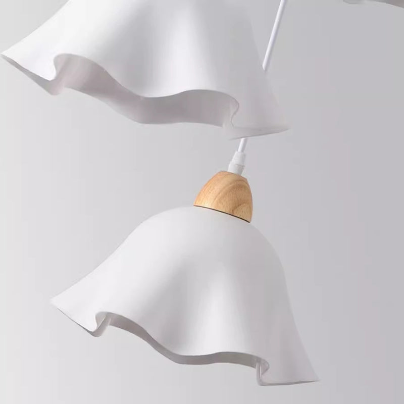 Traditional Japanese Rubberwood Acrylic Floral 1/3-Light Pendant Light For Dining Room