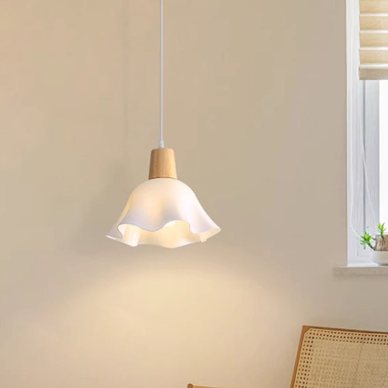 Traditional Japanese Rubberwood Acrylic Floral 1/3-Light Pendant Light For Dining Room