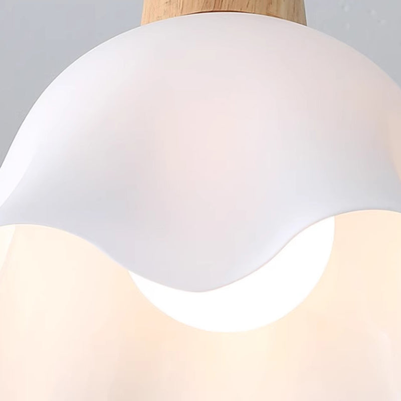 Traditional Japanese Rubberwood Acrylic Floral 1/3-Light Pendant Light For Dining Room
