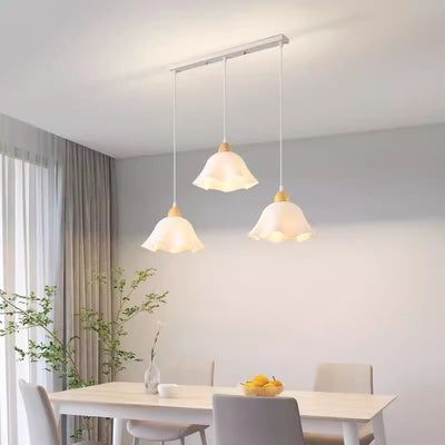 Lámpara colgante tradicional japonesa de madera de caucho acrílica floral de 1/3 luces para comedor 