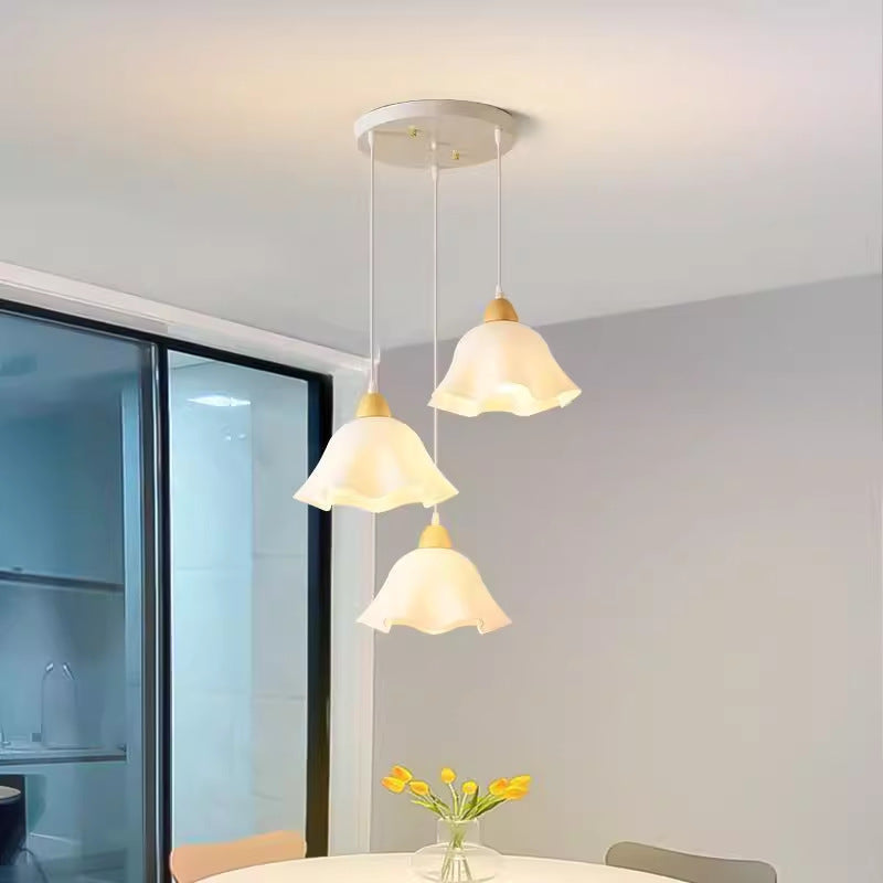 Traditional Japanese Rubberwood Acrylic Floral 1/3-Light Pendant Light For Dining Room