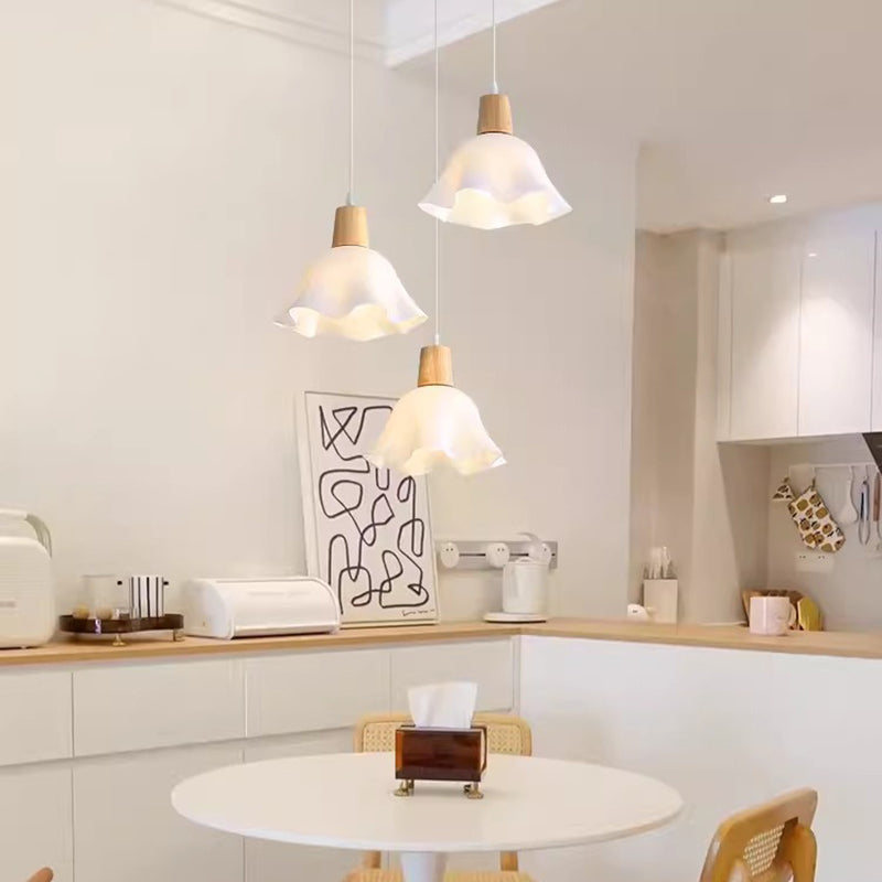 Lámpara colgante tradicional japonesa de madera de caucho acrílica floral de 1/3 luces para comedor 