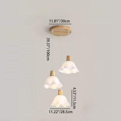 Lámpara colgante tradicional japonesa de madera de caucho acrílica floral de 1/3 luces para comedor 