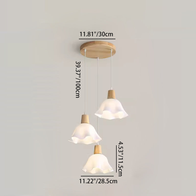 Lámpara colgante tradicional japonesa de madera de caucho acrílica floral de 1/3 luces para comedor 