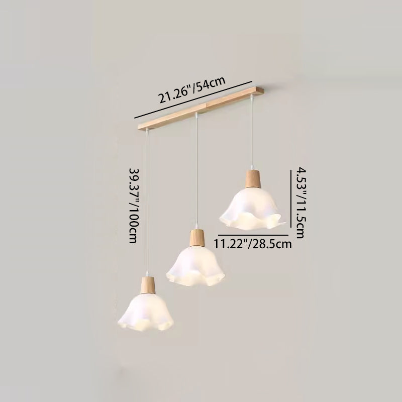 Traditional Japanese Rubberwood Acrylic Floral 1/3-Light Pendant Light For Dining Room