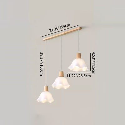 Lámpara colgante tradicional japonesa de madera de caucho acrílica floral de 1/3 luces para comedor 