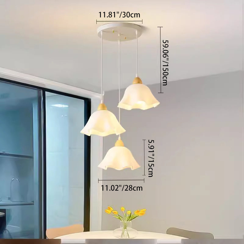 Lámpara colgante tradicional japonesa de madera de caucho acrílica floral de 1/3 luces para comedor 