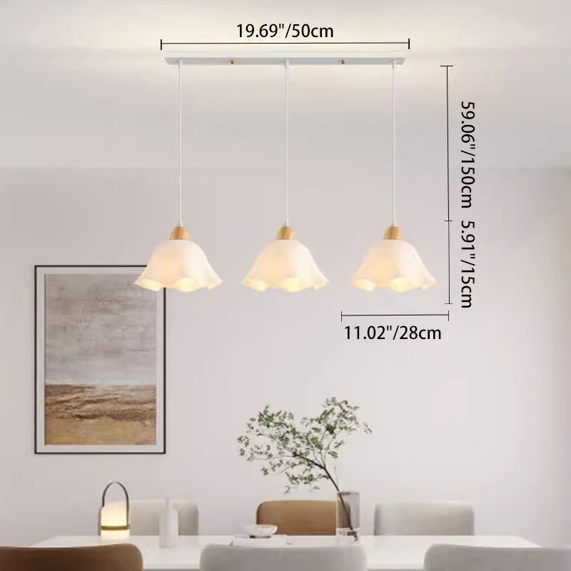 Traditional Japanese Rubberwood Acrylic Floral 1/3-Light Pendant Light For Dining Room