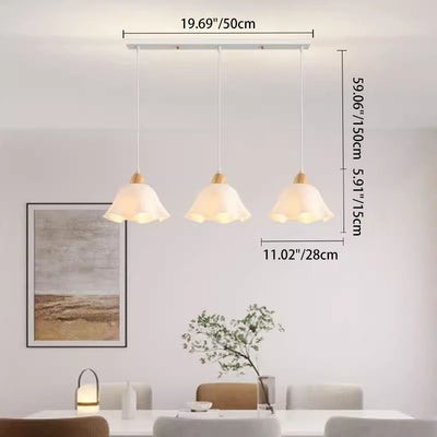 Lámpara colgante tradicional japonesa de madera de caucho acrílica floral de 1/3 luces para comedor 