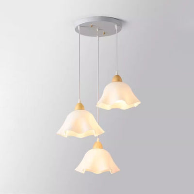 Lámpara colgante tradicional japonesa de madera de caucho acrílica floral de 1/3 luces para comedor 