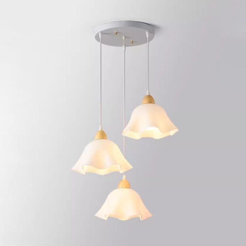 Lámpara colgante tradicional japonesa de madera de caucho acrílica floral de 1/3 luces para comedor 