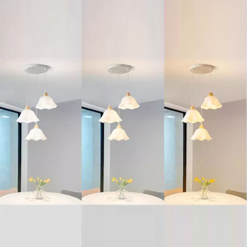 Traditional Japanese Rubberwood Acrylic Floral 1/3-Light Pendant Light For Dining Room