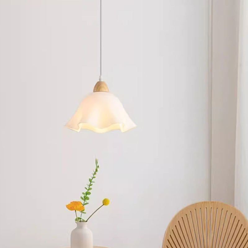 Traditional Japanese Rubberwood Acrylic Floral 1/3-Light Pendant Light For Dining Room