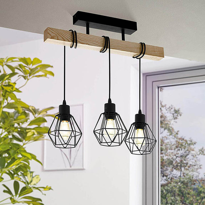 Zeitgenössischer Industrieholz- und Eisen-Granate Linear 3/4/6-Licht Kronleuchter Insel Licht für Esszimmer 