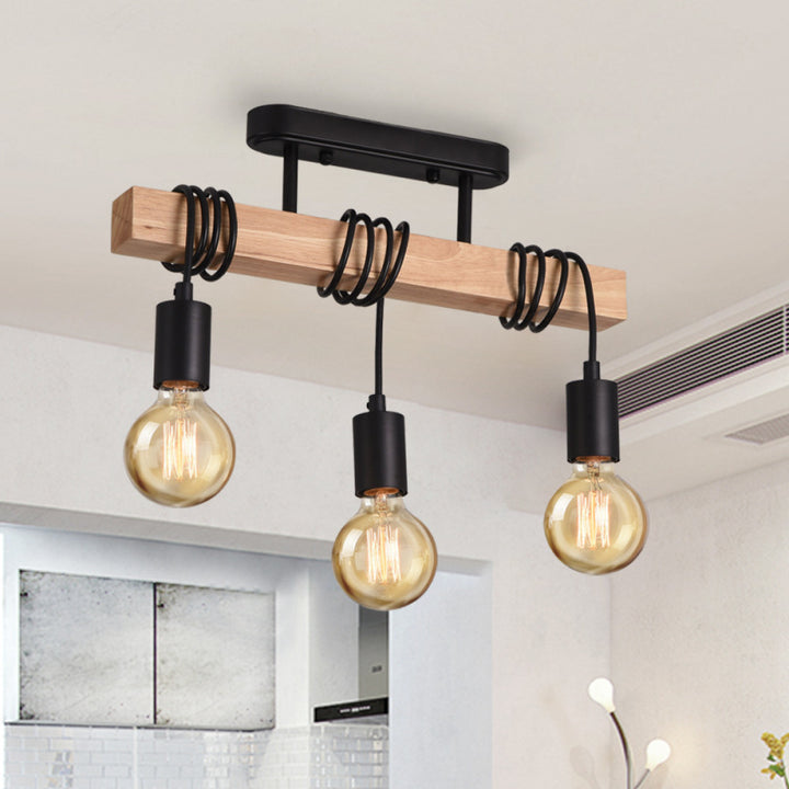 Zeitgenössischer Industrieholz- und Eisen-Granate Linear 3/4/6-Licht Kronleuchter Insel Licht für Esszimmer 