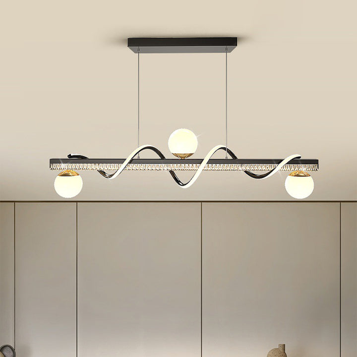Moderne Luxus Eisen- und Acryl-Wellen-Globus-LED-Kronleuchter-Insellicht für das Esszimmer 