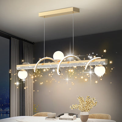 Lámpara de Araña LED de Lujo Moderno de Hierro y Acrílico con Globo de Onda para Comedor 