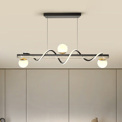 Lámpara de Araña LED de Lujo Moderno de Hierro y Acrílico con Globo de Onda para Comedor 