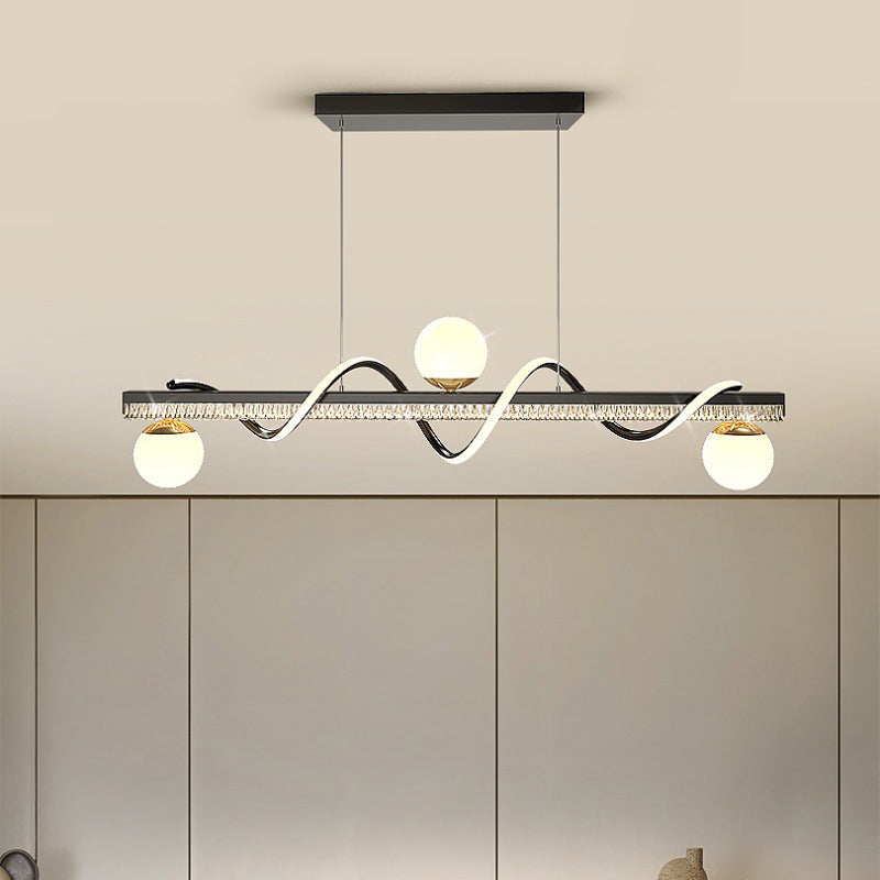 Lámpara de Araña LED de Lujo Moderno de Hierro y Acrílico con Globo de Onda para Comedor 