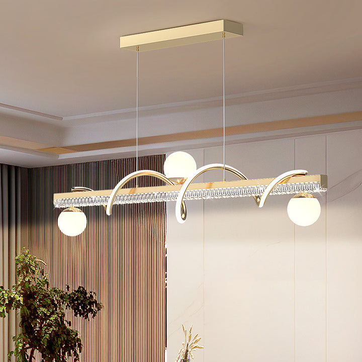 Moderne Luxus Eisen- und Acryl-Wellen-Globus-LED-Kronleuchter-Insellicht für das Esszimmer 