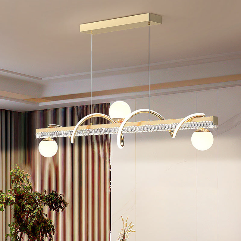 Lámpara de Araña LED de Lujo Moderno de Hierro y Acrílico con Globo de Onda para Comedor 