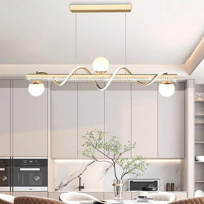 Lámpara de Araña LED de Lujo Moderno de Hierro y Acrílico con Globo de Onda para Comedor 