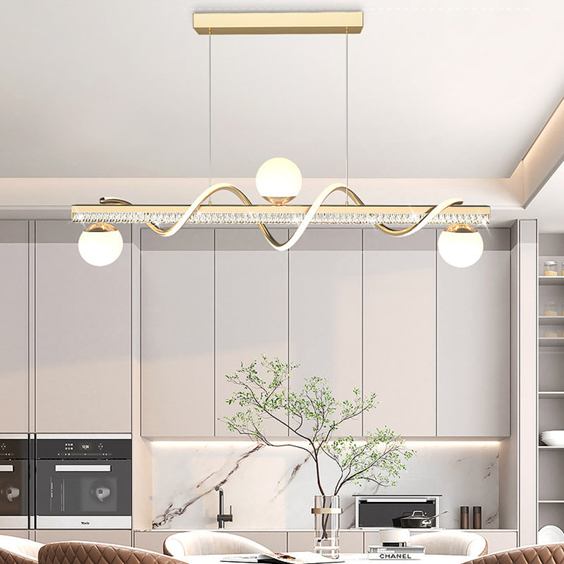 Lámpara de Araña LED de Lujo Moderno de Hierro y Acrílico con Globo de Onda para Comedor 