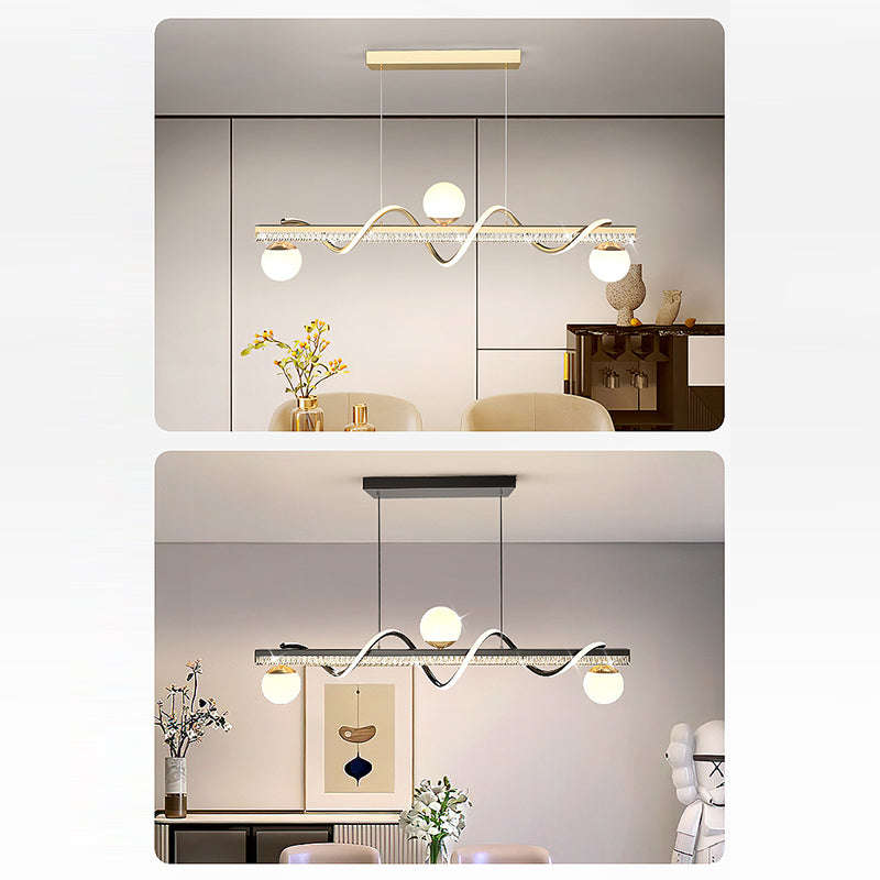 Lámpara de Araña LED de Lujo Moderno de Hierro y Acrílico con Globo de Onda para Comedor 