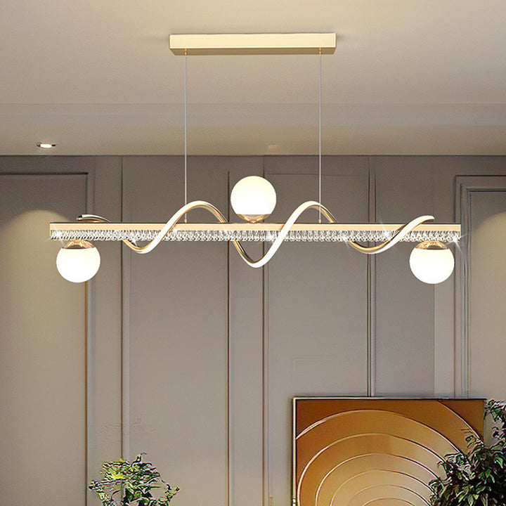 Moderne Luxus Eisen- und Acryl-Wellen-Globus-LED-Kronleuchter-Insellicht für das Esszimmer 