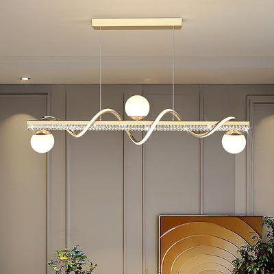 Lámpara de Araña LED de Lujo Moderno de Hierro y Acrílico con Globo de Onda para Comedor 