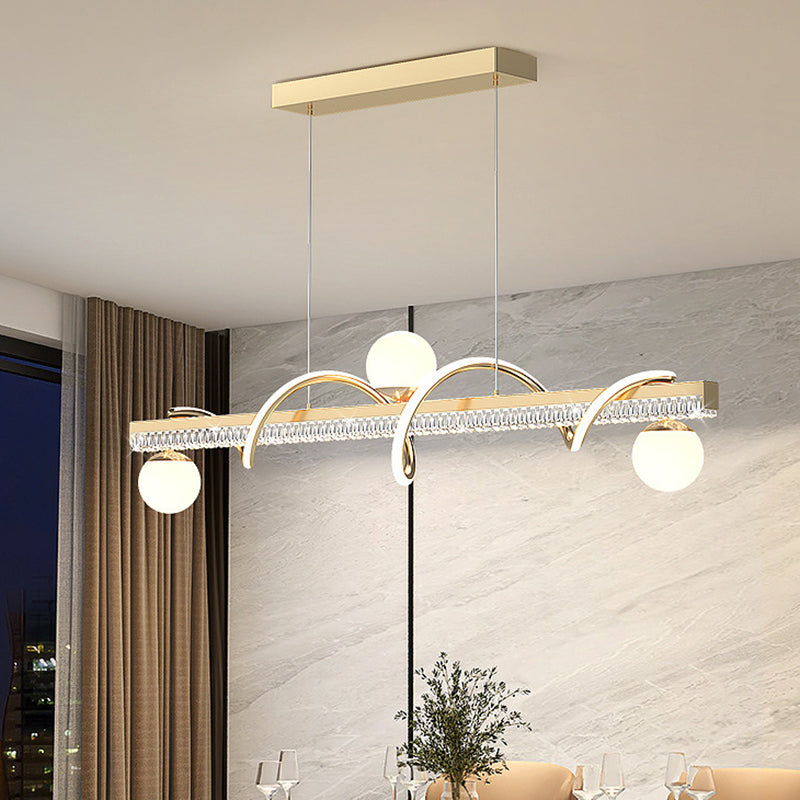 Lámpara de Araña LED de Lujo Moderno de Hierro y Acrílico con Globo de Onda para Comedor 