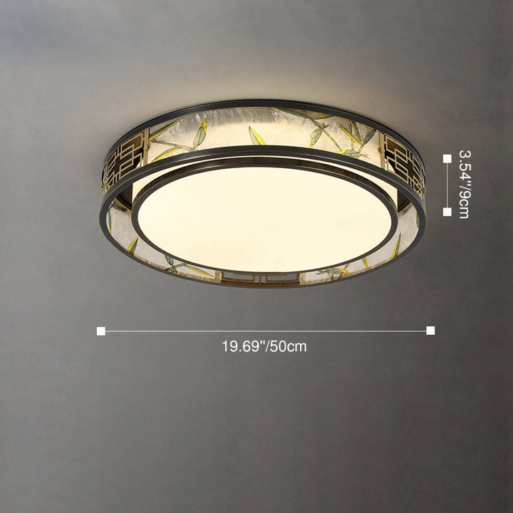 Traditional Chinese Iron Glass Bamboo Leaf Round Square Rectangular LED Flush Mount Ceiling Light For Living Room And Bedroom