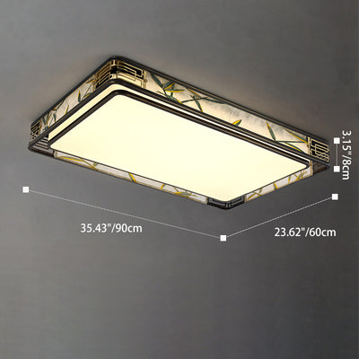 伝統的な中国の真鍮とガラスの竹の葉の丸型、四角形、長方形のLEDフラッシュマウント天井ライト、リビングルームとベッドルーム用 