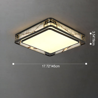伝統的な中国の真鍮とガラスの蓮と梅の花の丸型、四角形、長方形のLEDフラッシュマウント天井ライト、リビングルームとベッドルーム用 