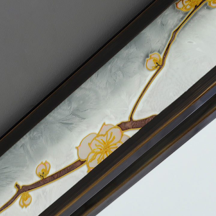 Traditional Chinese Brass And Glass Lotus Plum Blossom Round Square Rectangular LED Flush Mount Ceiling Light For Living Room And Bedroom