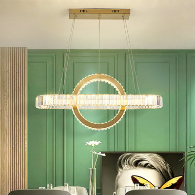 Moderno lujo de acero inoxidable cristal óvalo círculo LED candelabro para comedor y sala de estar 