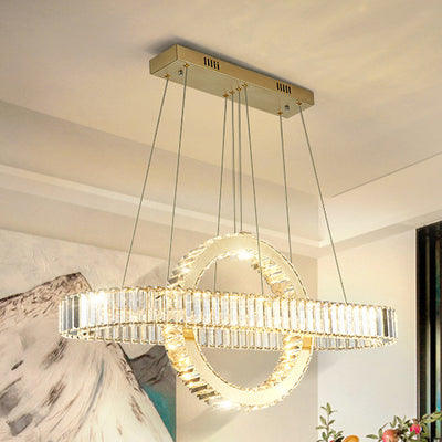 Moderno lujo de acero inoxidable cristal óvalo círculo LED candelabro para comedor y sala de estar 