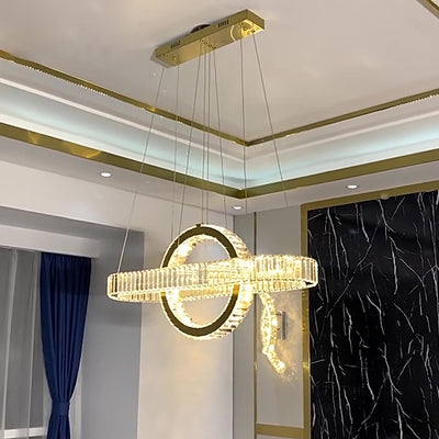 Moderno lujo de acero inoxidable cristal óvalo círculo LED candelabro para comedor y sala de estar 