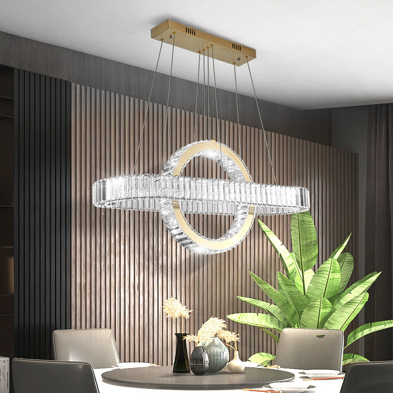 Moderno lujo de acero inoxidable cristal óvalo círculo LED candelabro para comedor y sala de estar 