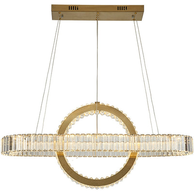 Moderno lujo de acero inoxidable cristal óvalo círculo LED candelabro para comedor y sala de estar 