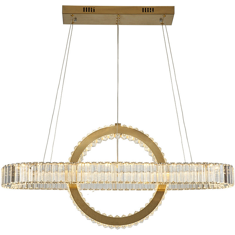 Moderno lujo de acero inoxidable cristal óvalo círculo LED candelabro para comedor y sala de estar 