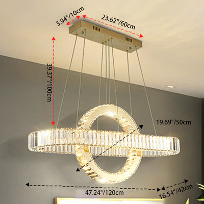 Moderno lujo de acero inoxidable cristal óvalo círculo LED candelabro para comedor y sala de estar 