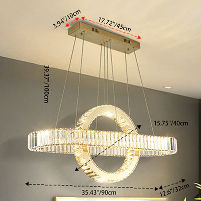 Moderno lujo de acero inoxidable cristal óvalo círculo LED candelabro para comedor y sala de estar 