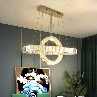 Moderno lujo de acero inoxidable cristal óvalo círculo LED candelabro para comedor y sala de estar 